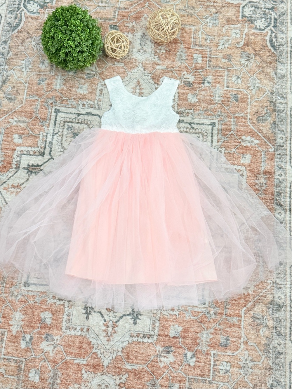 Girls White Lace Bodice with Pink Tulle Party Dress